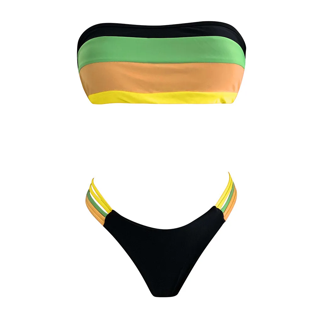 

Home&Nest Fashion Women's Sexy Colored Striped Two Pieces Suits Swimsuits Swimming Beach Suit Bikini Set Women Swimwear New