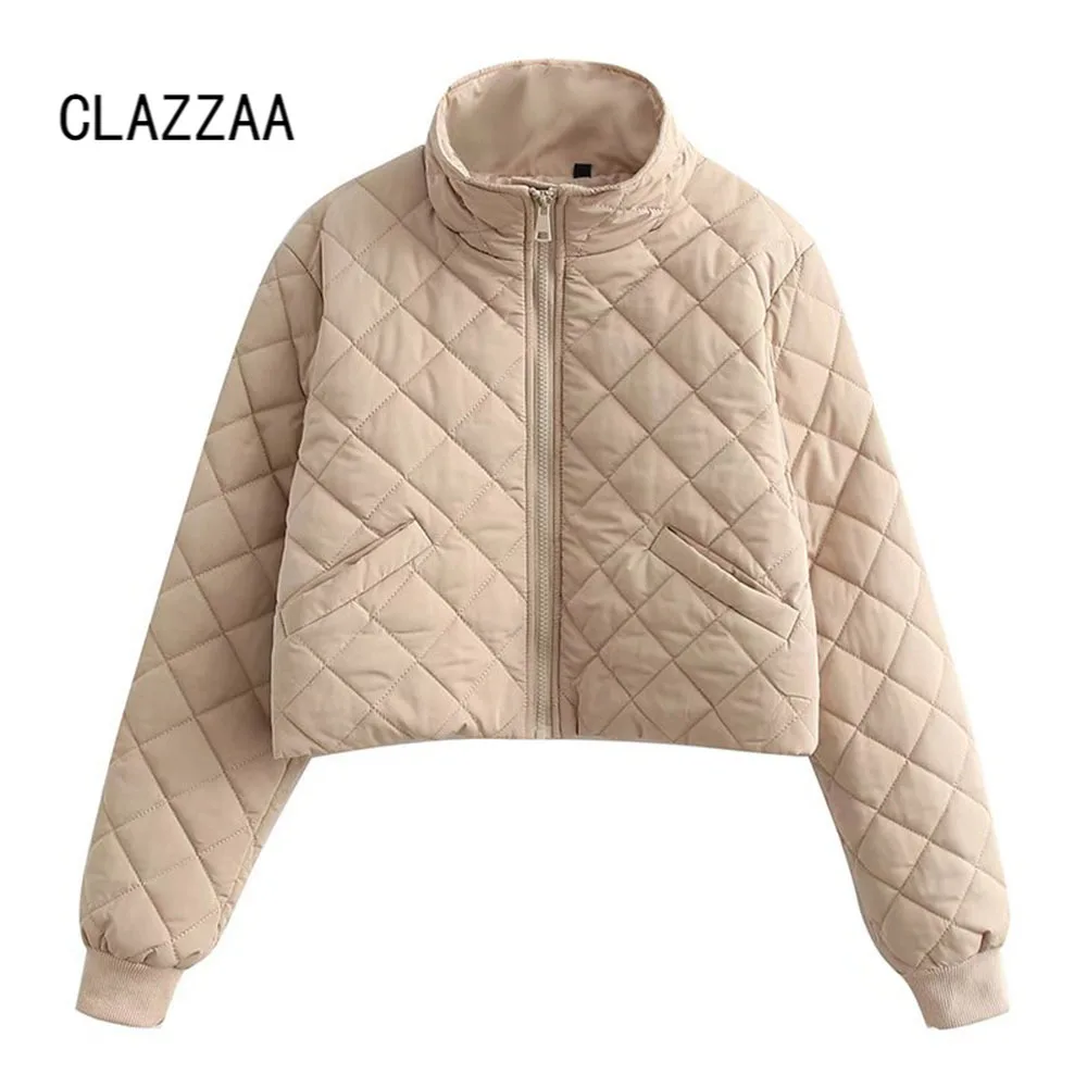 

Женская Стеганая куртка-пуховик Clazzaa, зимняя теплая парка с высоким воротником и длинными рукавами, женское Укороченное пальто, шикарные то...