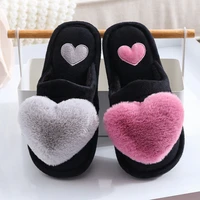 new heart shaped slippers women warm cotton flat foowear lady winter furry flip flops slippers female home indoor non slip shoes