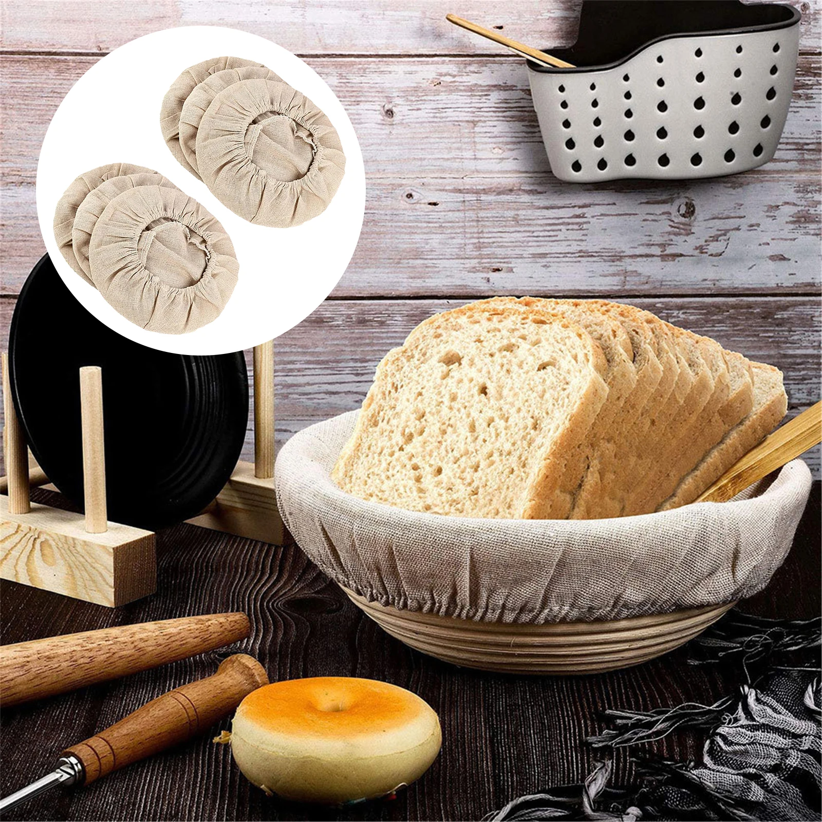 

6PCS 9/10 inches Bread Banneton Proofing Basket Liners Bread Set Cloth Cover Linen Dough Bowl Cover for Bakery Home Baking Tool