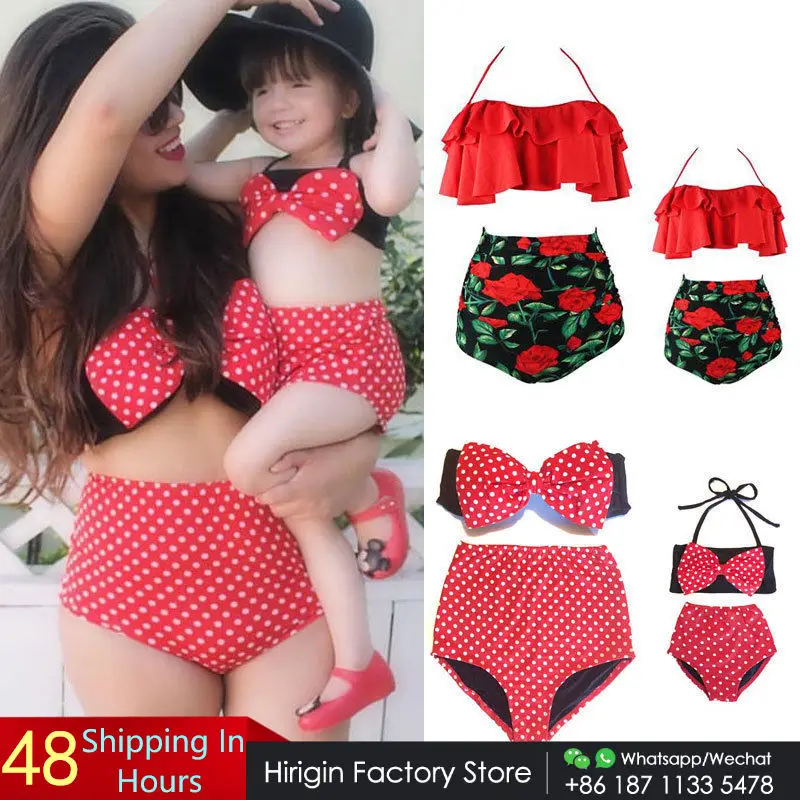 2018 Семейные парные купальники цветочные милые бикини для мамы и дочки Летний