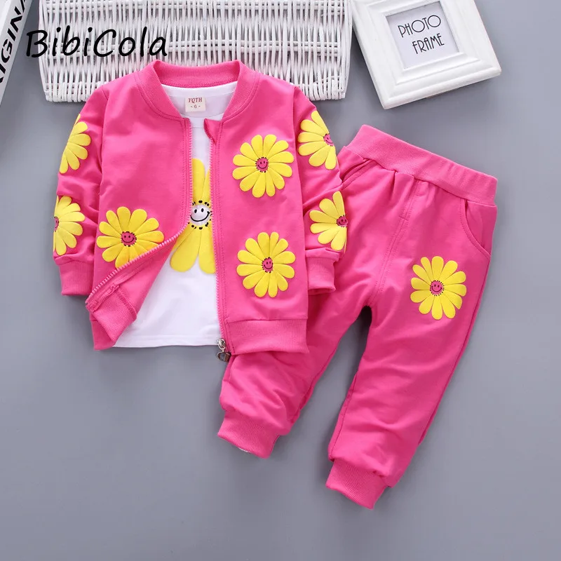 3 шт. детский хлопковый спортивный костюм для девочек кофта + штаны|Комплекты