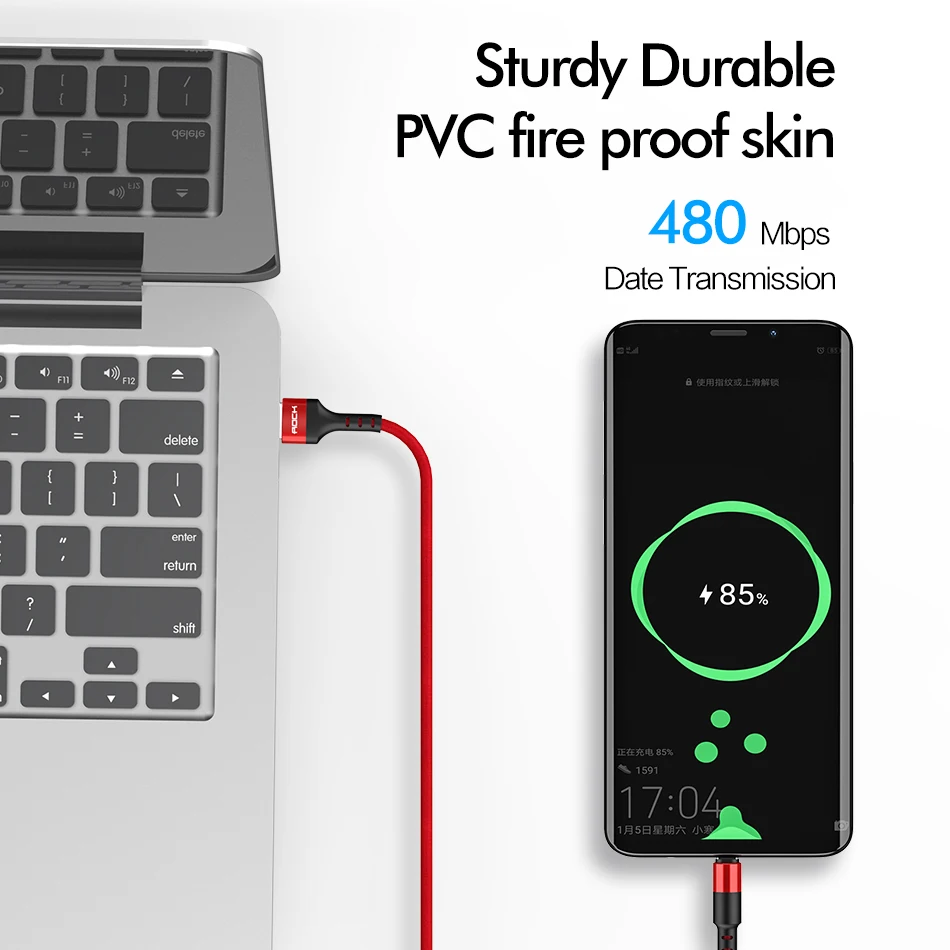 ROCK usb type-C кабель для samsung S9 S8 Быстрая зарядка type-C мобильный телефон дата зарядки USB C кабель для Xiaomi mi9 Redmi note 7