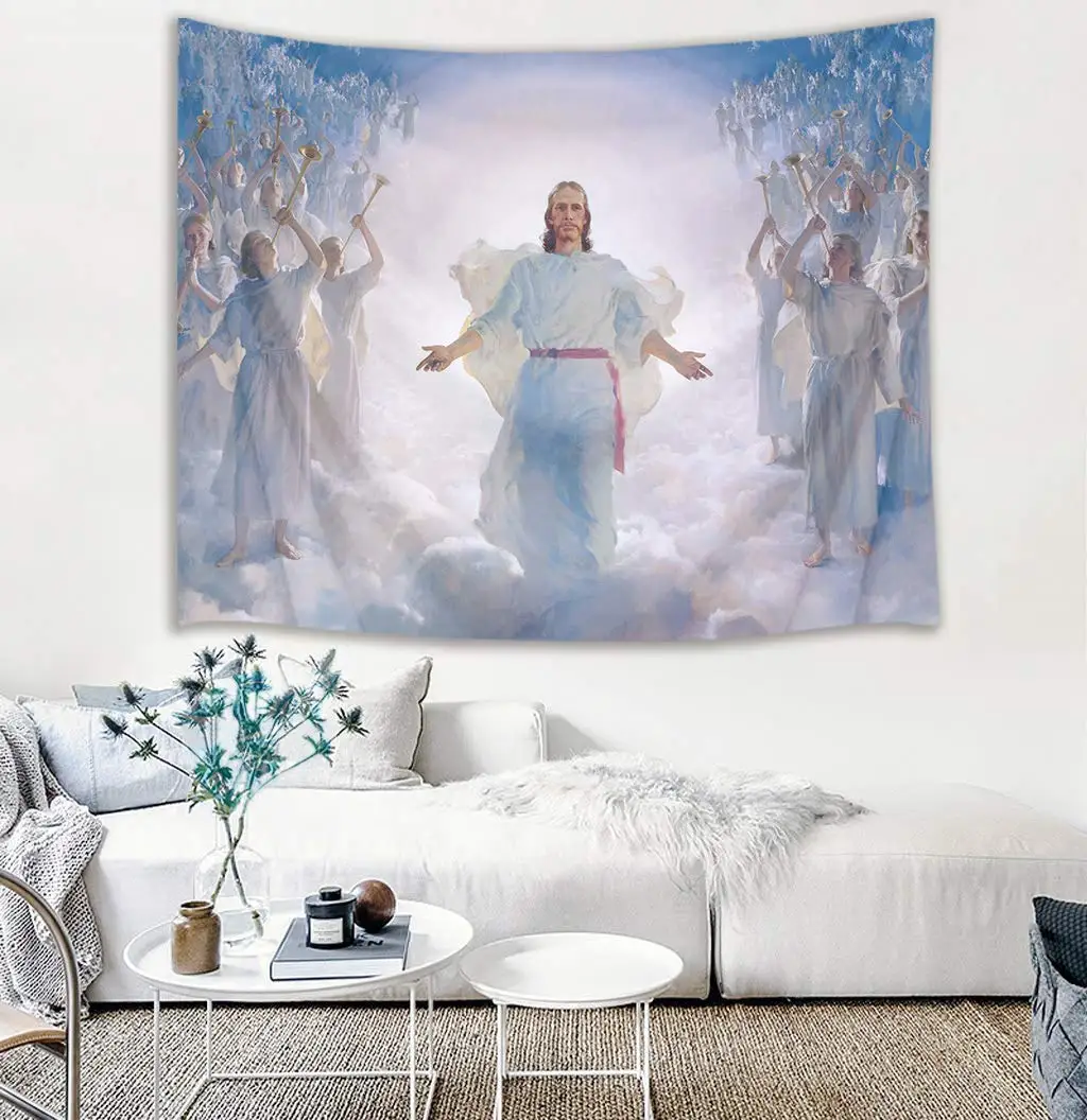 

Jesus Christ Lord and Angel in Heaven Wall Hanging Merry Christmas Tapestries