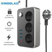 Network Filter 3 USB Extension Socket Smart Strip EU Power Adapter With 2 M Extender Cord Surge Protector for Home Office 10A