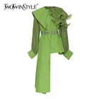 Женское асимметричное платье TWOTWINSTYLE, элегантное асимметричное платье с воротником-фонариком, длинным рукавом и высокой талией, с поясом и оборками