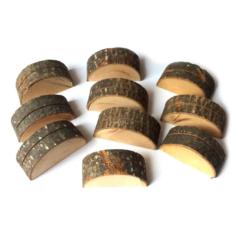 

10pcs Rustic Wooden Stump Wedding Party Reception Stand Number Name Table Menu Picture Photo Clip Place Card Holder