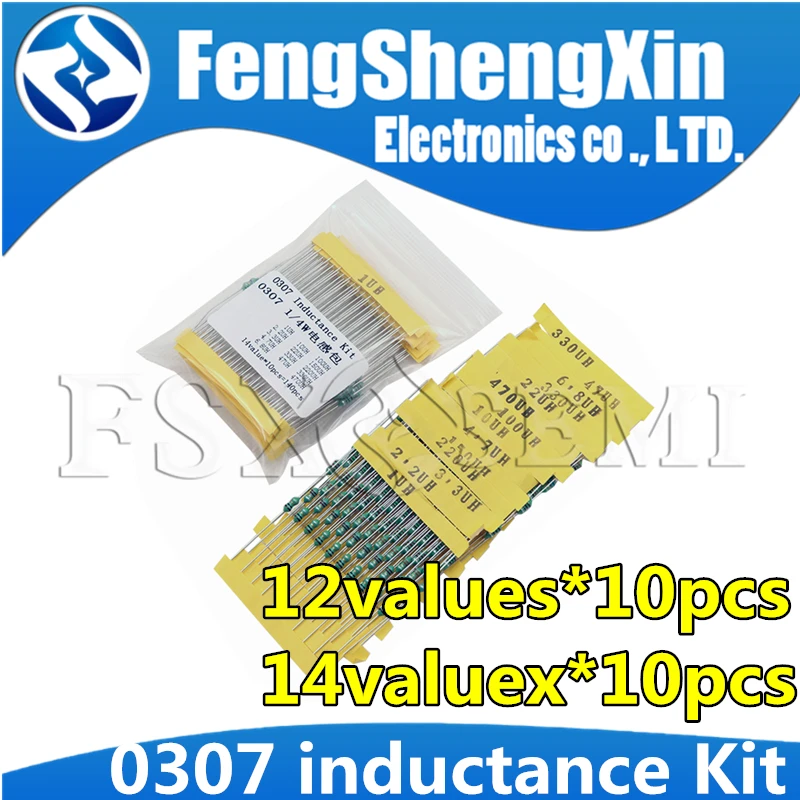 12valuesX10pcs = 120 шт. 0307 1/4 Вт 0 25 индуктор 1uH 1MH 14 значения 470uh компонент образец набор