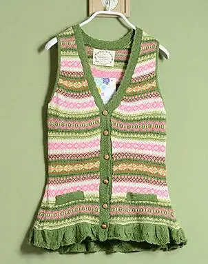 Вязаный крючком свитер жилет в полоску кардиган стиле мори для девушек топы