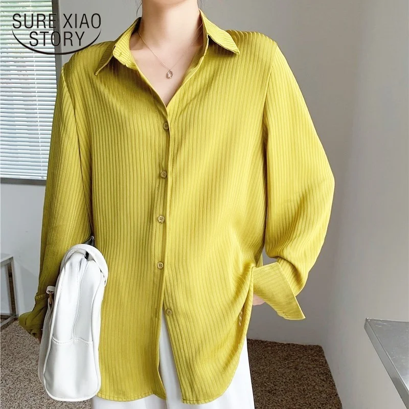 

Fashion Female Striped Shirt Plus Size Womens Blouse Spring Korean Loose Vintage Long Sleeve White Shirt Casual solid Tops 13163
