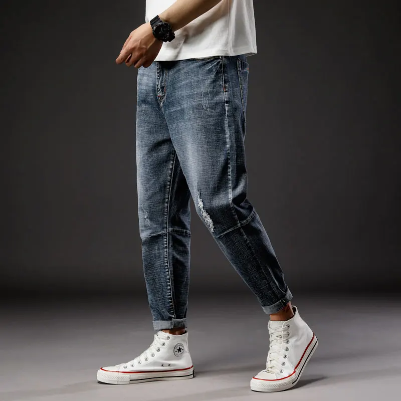 46 Plus Size 2021 Summer High Quality Men's Baggy ripped solid Pants Cargo Male Casual Denim Fashion Mens Long Jeans Trousers