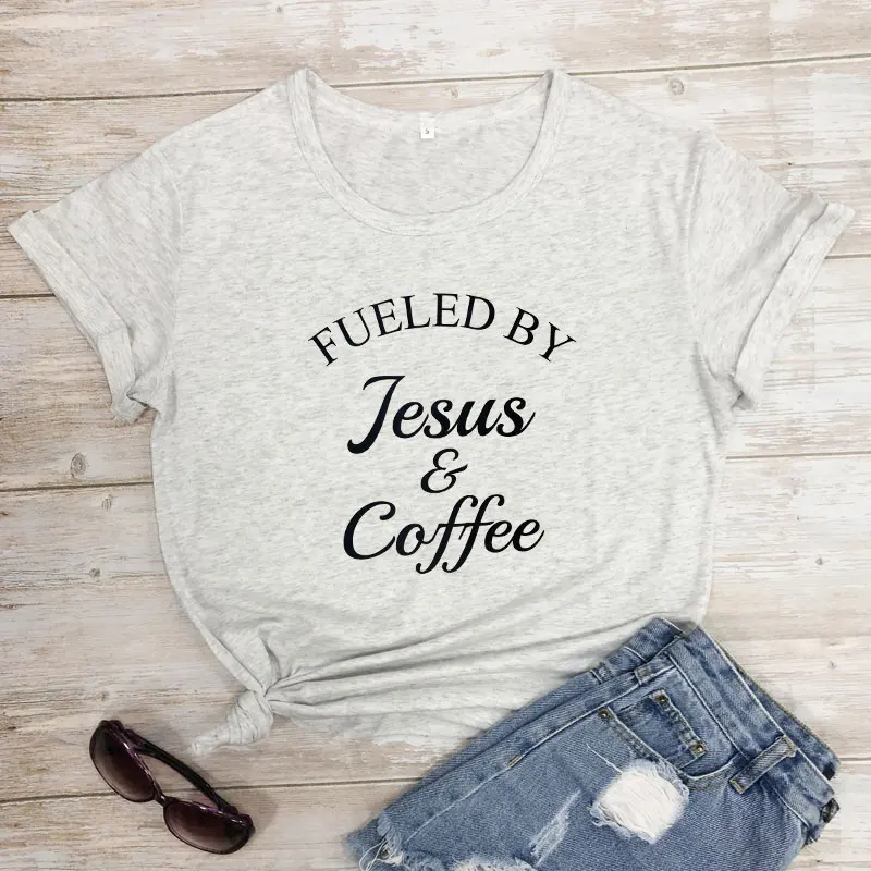 marble-black text Fueled By Jesus& coffee Футболка женская Религиозная Христианская графическая Футболка Топ модная женская Мотивационная Библейская стих церковная футболка - Цвет: marble-black text