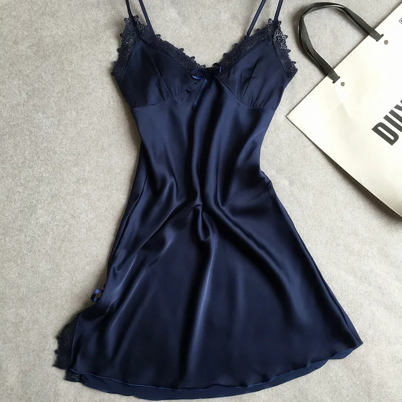 New Summer Suspender Women's Nightdress Solid Lace Sexy  Silk Tempting One-piece Dress Sexy Nightgown Sleep Tops