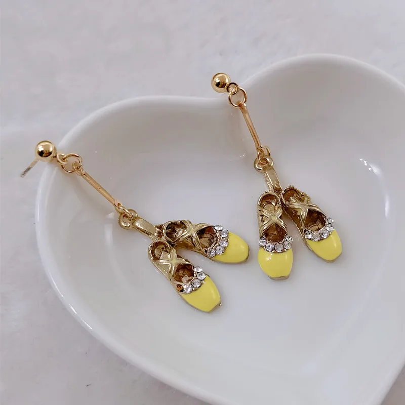 Серьги женские эмалированные с подвеской в виде туфель для танцев красные желтые