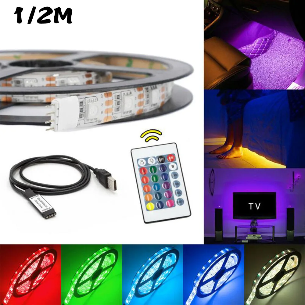

1*Strip Light 5V USB LED Strip Lights TV Back Light 5050 RGB Colour Changing With 24Key Remote High Quality