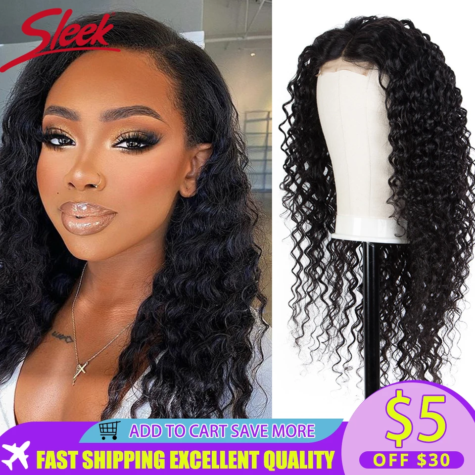 Sleek Human Hair Wigs For Women Deep Wave Lace Wig Curly Human Hair Wig Woman Bob Lace Wigs Deep Wave 4X4 Lace Closure Wig