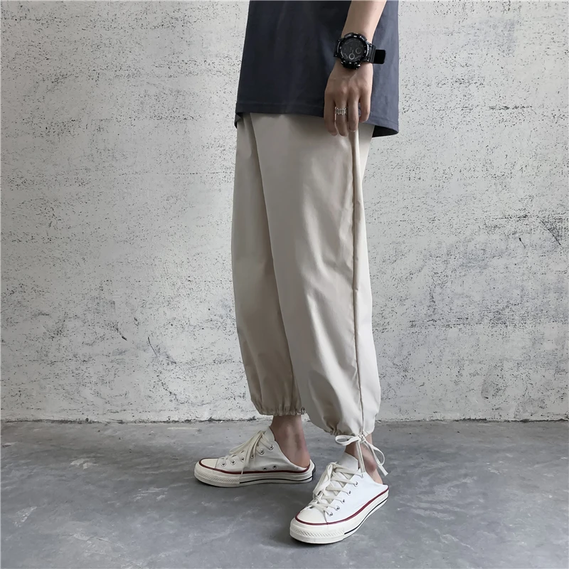 

Spring Autumn Solid Color Casual Pants Men's Korean Loose Drawstring Wide-leg Pants Men's Harajuku Streetwear Ankle-length Pants