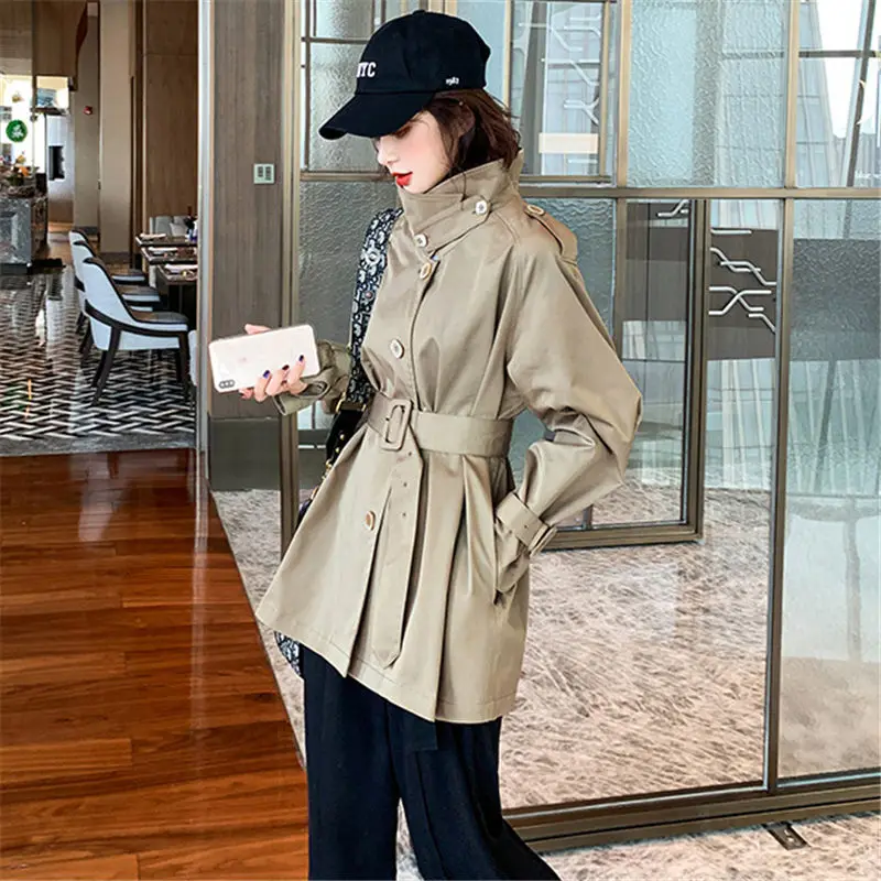 

Windbreaker Female 2019 New Korean Fashion Temperament Loose Casual Long Section Stand Collar Autumn Coat Tide Belt Jackets f1936 Fashion, temperament, relaxed, leisure,solid color,