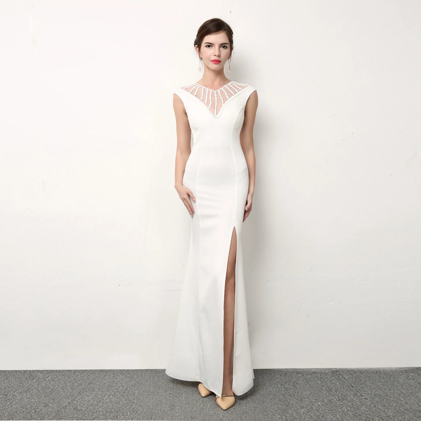 2019 вечерние платья с высоким разрезом длинное сексуальное кружевное платье v