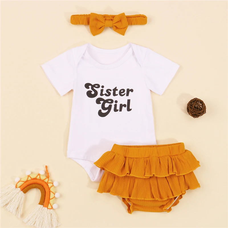 

Комплект из 3 предметов, одежда для малышей Летняя одежда для девочек спортивный костюм, одежда для новорожденных, одежда с буквенным принто...