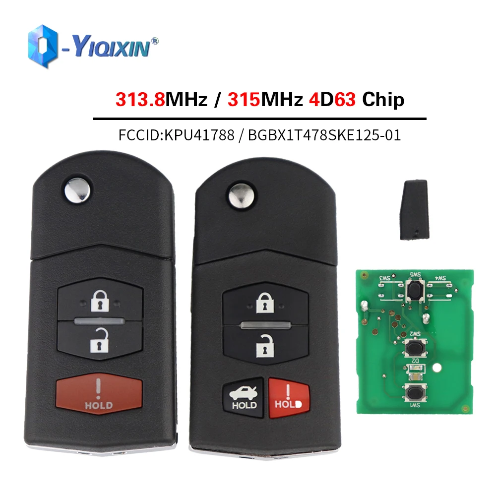 YIQIXIN katlanır 313.8/315Mhz 4D63 çip araba uzaktan çevirme anahtarı için MAZDA 3 5 6 MX-5 Miata CX-7 RX-8 CX-9 KPU41788 BGBX1T478SKE125-01