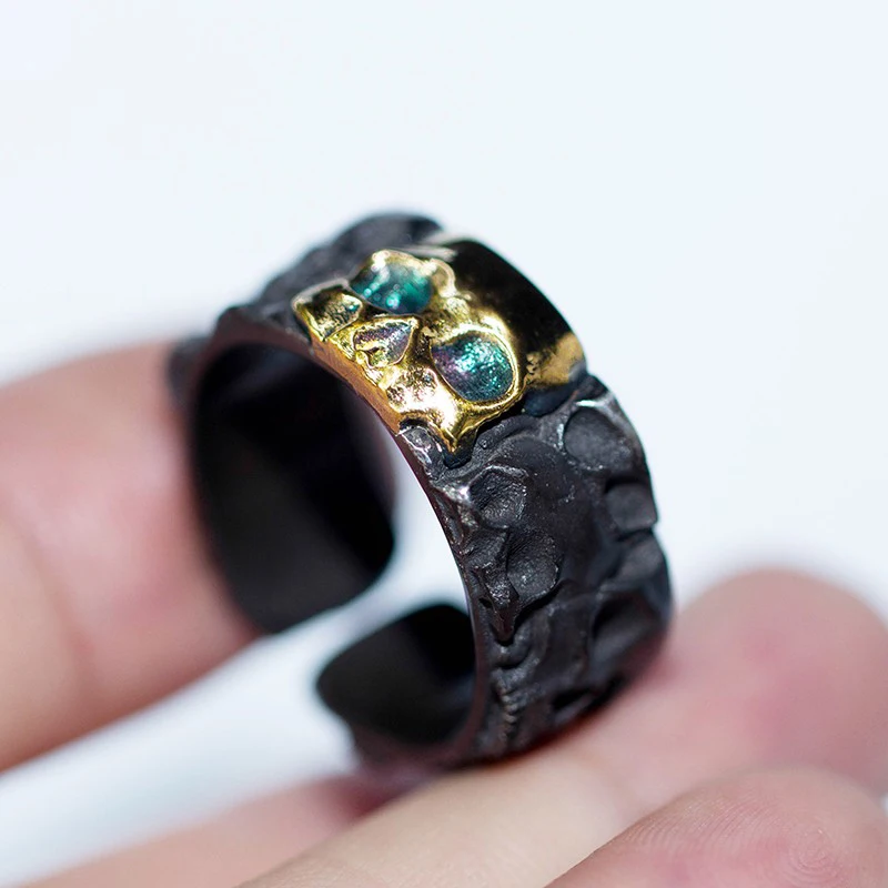 Оригинальный дизайн 925 серебряное кольцо индивидуальное Открытое с черепом 24K