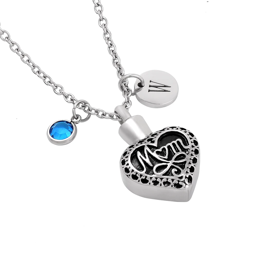 

IJMD0013 Stainless Steel Cremation Mom in Heart Cremation Urn Pendant Memorial Ash Keepsake Necklace Jewelry