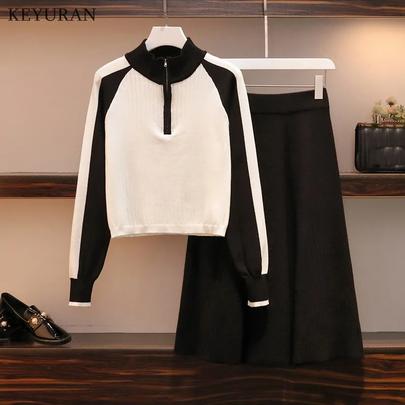 Женский винтажный трикотажный комплект из юбки элегантный пуловер с длинным