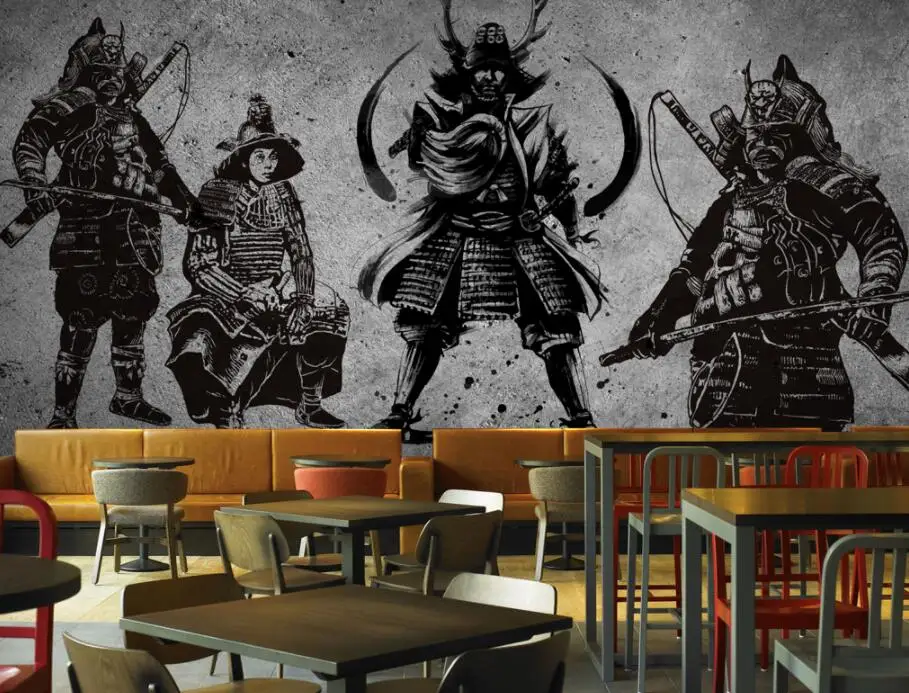 Большие обои CJSIR в стиле ретро ручная роспись Самурай цемент стена ресторан