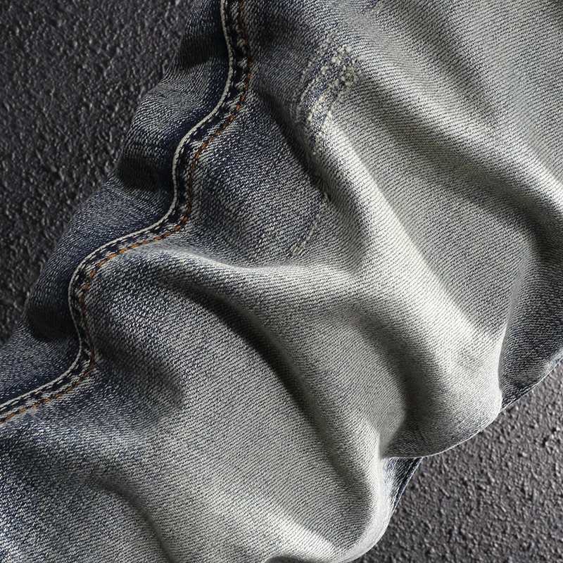Italian Style Fashion Men Jeans High Quality Retro Elastic Vintage Designer Slim Jeans Men Distressed Scratch Casual Denim Pants