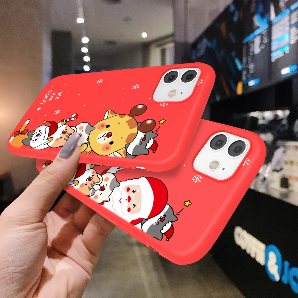 moskado TPU Red Santa Reindeer Phone Case for iphone 11 14 Pro Max 12 13 Mini X XR XS Max 7 8 Plus Dust-proof Mobile Phone Shell