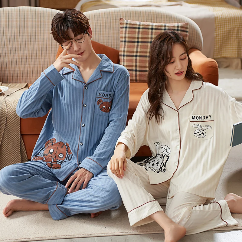 Пижама Хлопковая женская/Мужская с длинным рукавом на осень/зиму | Мужская одежда