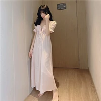 2021 new style nightdress female sexy palace princess short sleeve long dress french nightgown womens homewear sleepwear