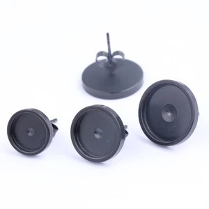 Основа для серег-гвоздиков с заглушками из нержавеющей стали, подходит для сережек-кабошонов 6 мм, 8 мм, 10 мм, 12 мм, черные заготовки, для самостоятельной сборки, 10 шт.лот