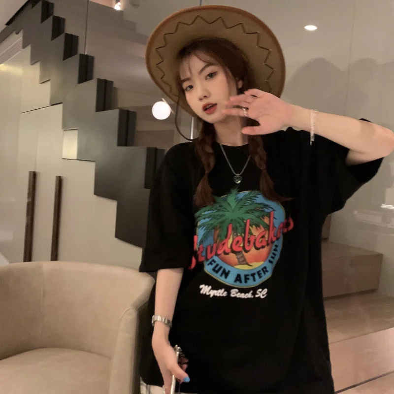 

YTX1311 Loose beach coconut short-sleeved round neck fashion casual printed t-shirt