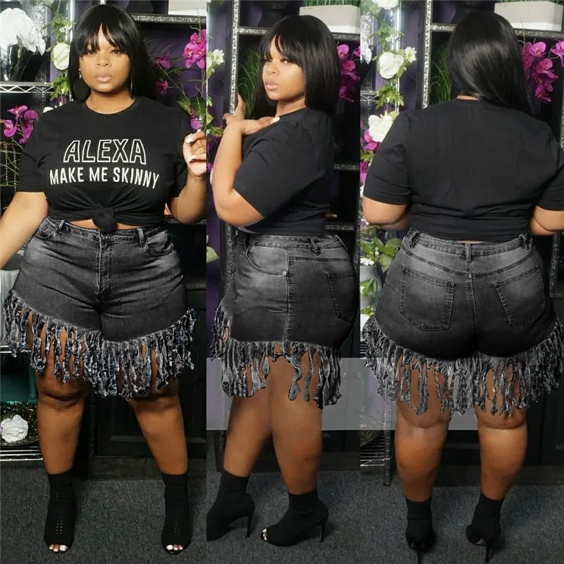 

2021 Summer High Quality Novelty Plus Size Tassel Young Fshion Solid Smart High Street Women Slim Short Denim Pants