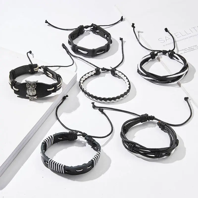 Стильный браслет набор черная сова животное регулируемые браслеты для мужчин