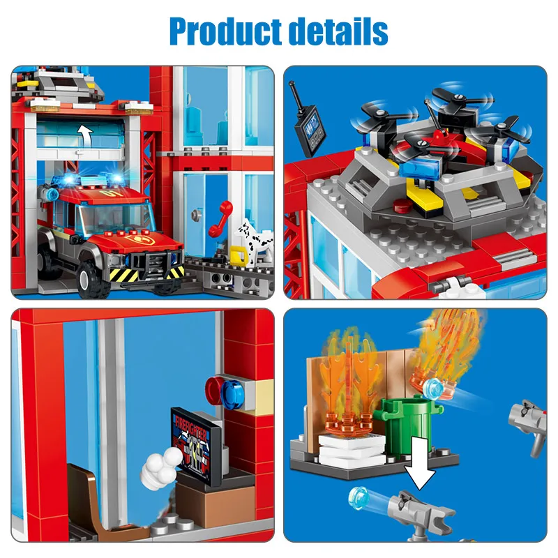 537pcs Fire Fighting Car Building Blocks Compatible City Department Helicopter Boat Figures Bricks Children Toys | Игрушки и хобби
