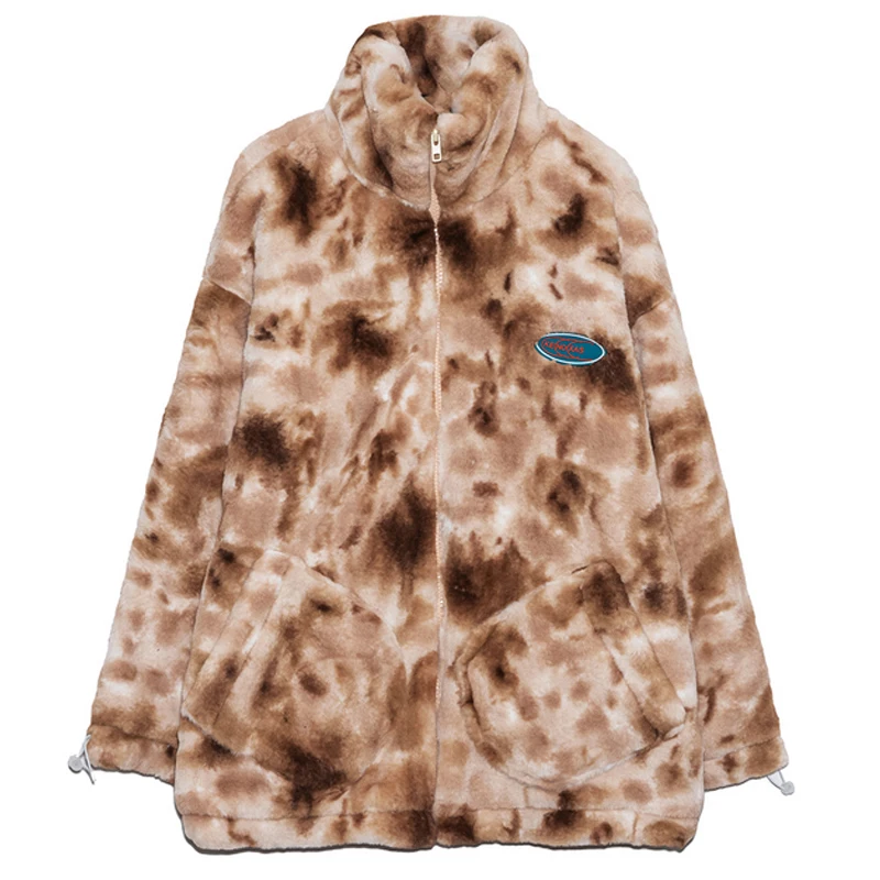 

Men Harajuku Tie Dye Super-soft velvet Fur Parkas Unisex Vintage Thicken Warm Padded Jacket Women Oversize Fleece Streetwear Top