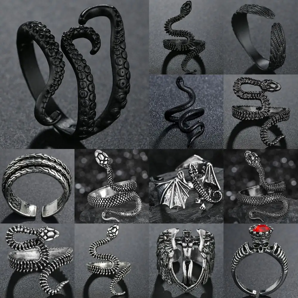 Кольцо в виде осьминога стиле панк черного/серебряного цвета готическое
