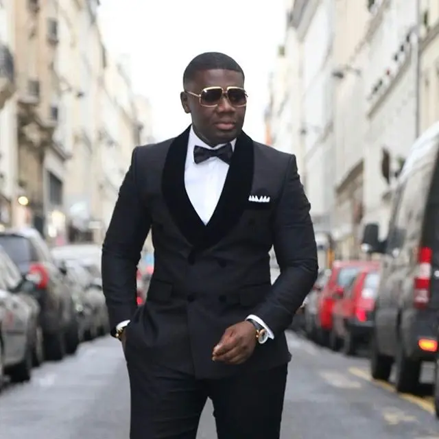

New Brand Tuxedo Suit 2022 Custom Made Black Velvet Shawl Lapel Terno Slim Fit Double Breasted Suits Groomsmen Men Wedding Suits