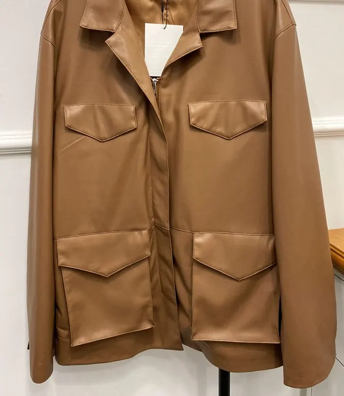 

Куртки 2021 Женская осень-зима; Новинка; Простая обувь кожаный костюм женские Рабочие Стиль с несколькими карманами с высоким содержанием бел...