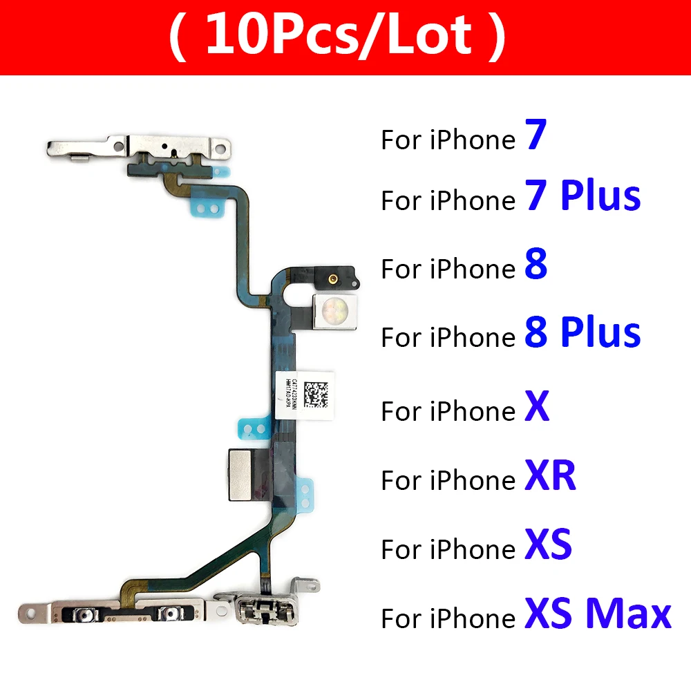 10 шт./лот кнопка включения/выключения звука гибкий кабель для IPhone 7 8 Plus X XR XS Max
