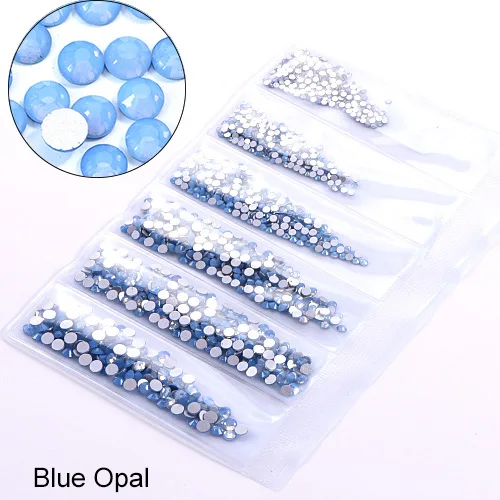 Blue Opal 1580 шт разноцветные стразы разных размеров без горячей фиксации с кристаллами AB стеклянные плоские стразы для украшения ногтей H0992 - Цвет: Blue Opal