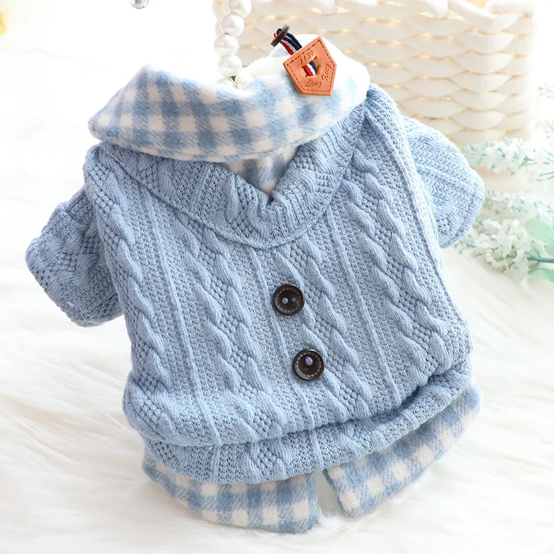 

New Fashion Pet Sweater Warm Dog Clothes Cute Bichon Woolen Lattice Two-Piece Pet Clothes Pet Sweater Dog Clothes ropa perro