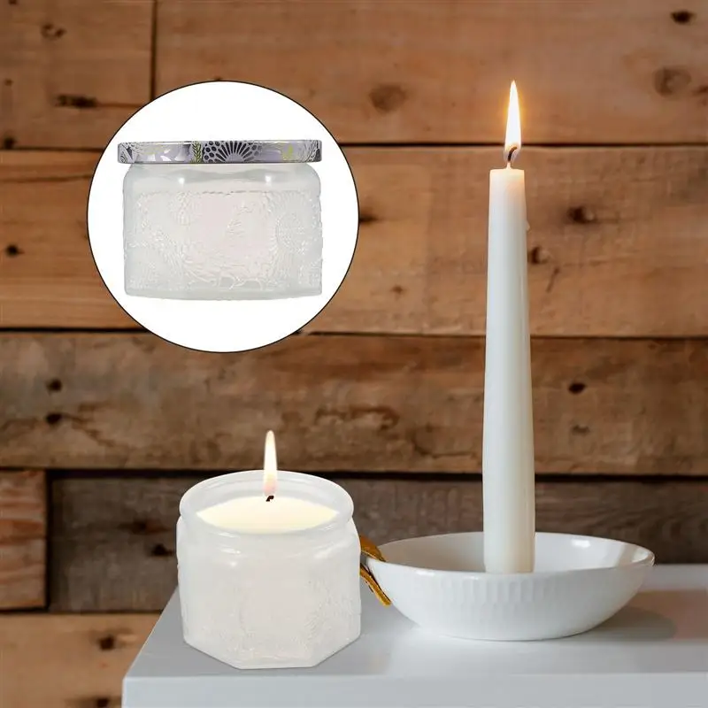 

14pcs Embossed Glass Candle Containers Empty Round Candle Making Jars with Lids