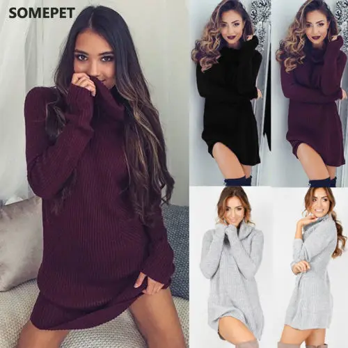 

Winter Long Sweater Dress Women Turtleneck Sweaters Pullover Women Famale Knitted Sweater Pullover Women Turtleneck