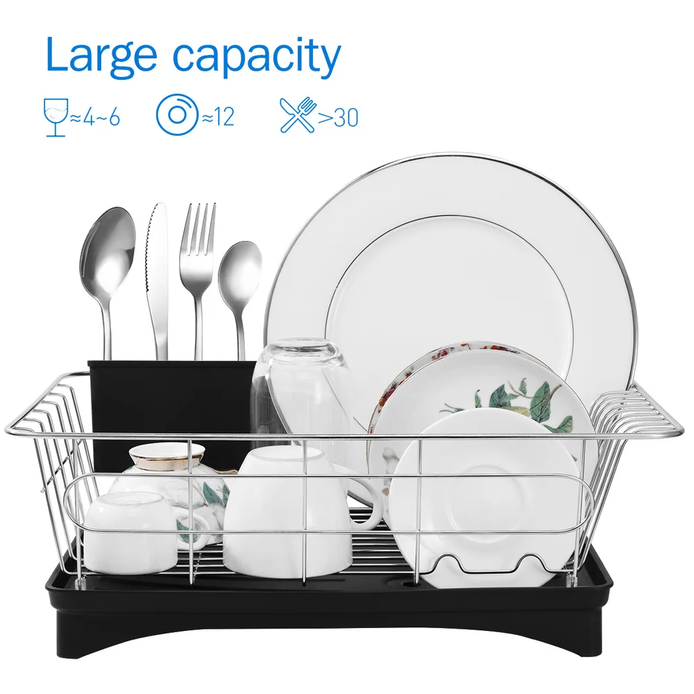 

BESTONZON Stainless Steel Dish Drying Rack Utensil Organizer Tableware Holder with Draining Tray for Countertop Kitchen