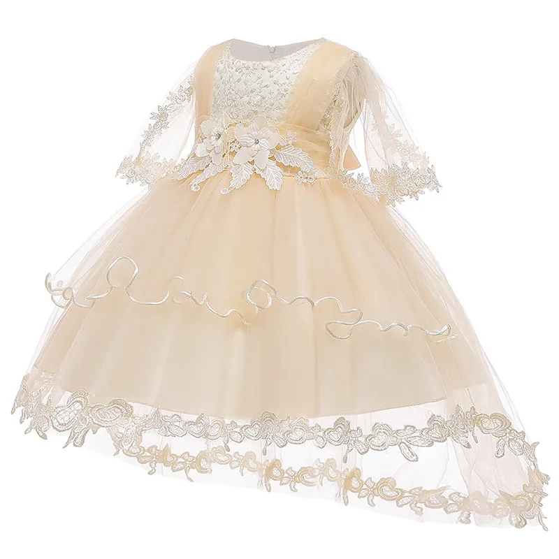 Vestidos/Одежда для маленьких девочек платье для малышей кружевное платье без рукавов с бантом для девочек на день рождения, костюм для малышей от 3 до 24 месяцев - Цвет: champagne