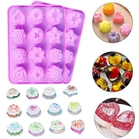 diy baking mold 12 cavity rose flower pink silicone mold for pudding jelly cake chocolate silicone mold spot hot sale